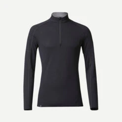 Men's Mountain Trekking Merino Wool Long-Sleeved T-Shirt With Zip Collar